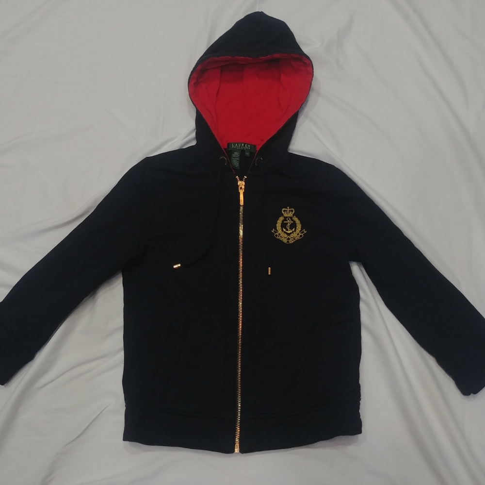 Ralph Lauren petites S Nautical Crest Zip Up Sweatshirt Jacket 100% Cotton Navy